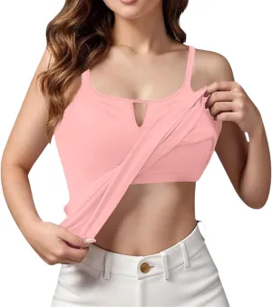 Camisole Tops for Women Built in Bra Adjustable Spaghetti Strap Cotton Workout Yoga Shirts Summer Basic Tank Tops