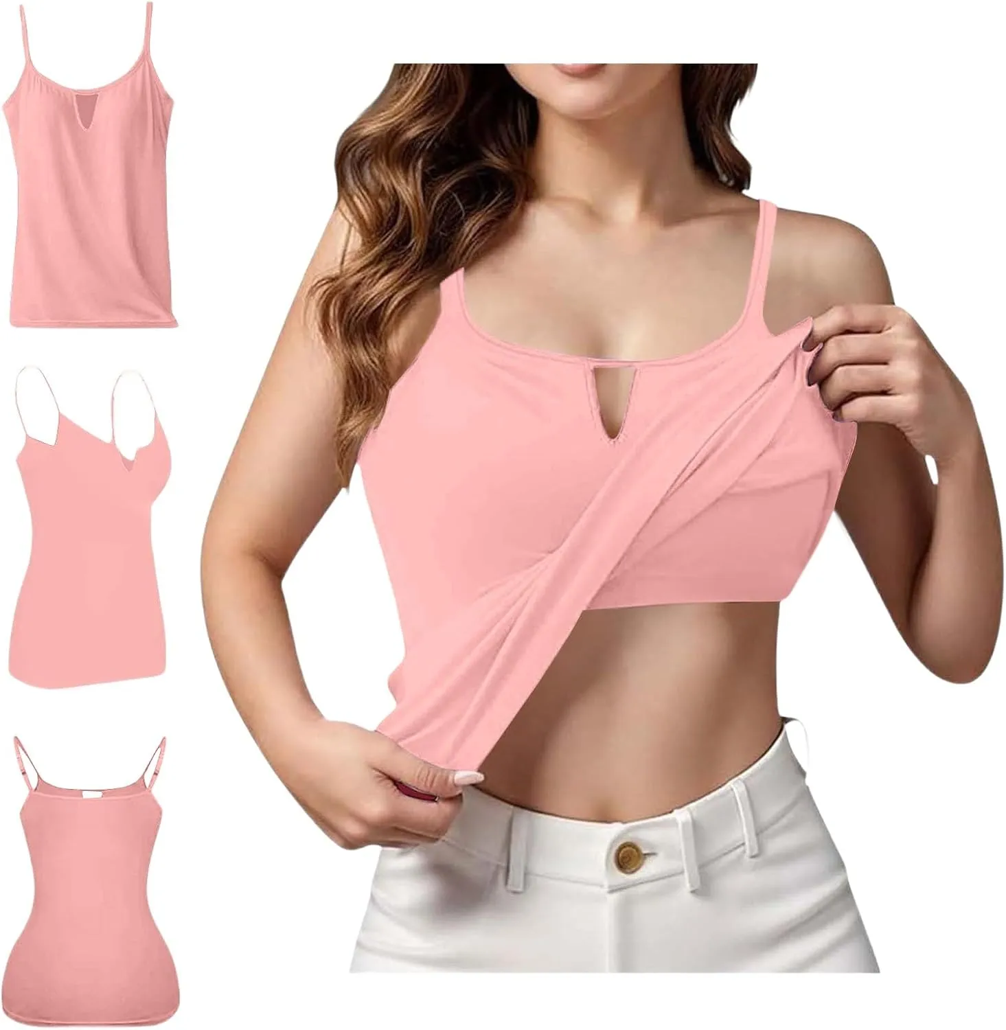 Camisole Tops for Women Built in Bra Adjustable Spaghetti Strap Cotton Workout Yoga Shirts Summer Basic Tank Tops