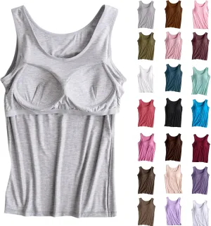 Camisole Tops for Women Built in Bra Casual Scoop Neck Sleeveless Yoga Shirts Basic Padded Tank Tops Summer Clothes