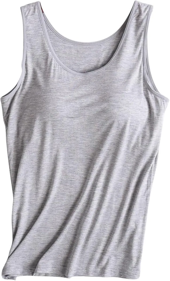 Camisole Tops for Women Built in Bra Casual Scoop Neck Sleeveless Yoga Shirts Basic Padded Tank Tops Summer Clothes