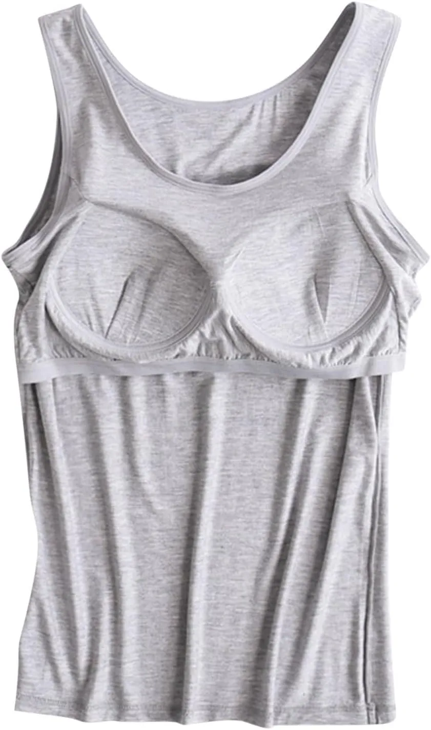 Camisole Tops for Women Built in Bra Casual Scoop Neck Sleeveless Yoga Shirts Basic Padded Tank Tops Summer Clothes