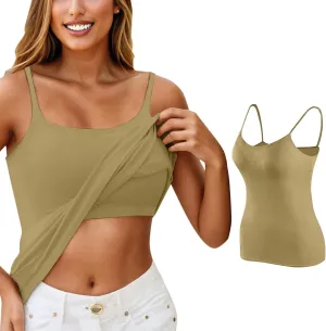 Camisole Tops for Women Summer Spaghetti Straps Seamless Tank Top Wtih Shelf Bra Workout Yoga Shirts