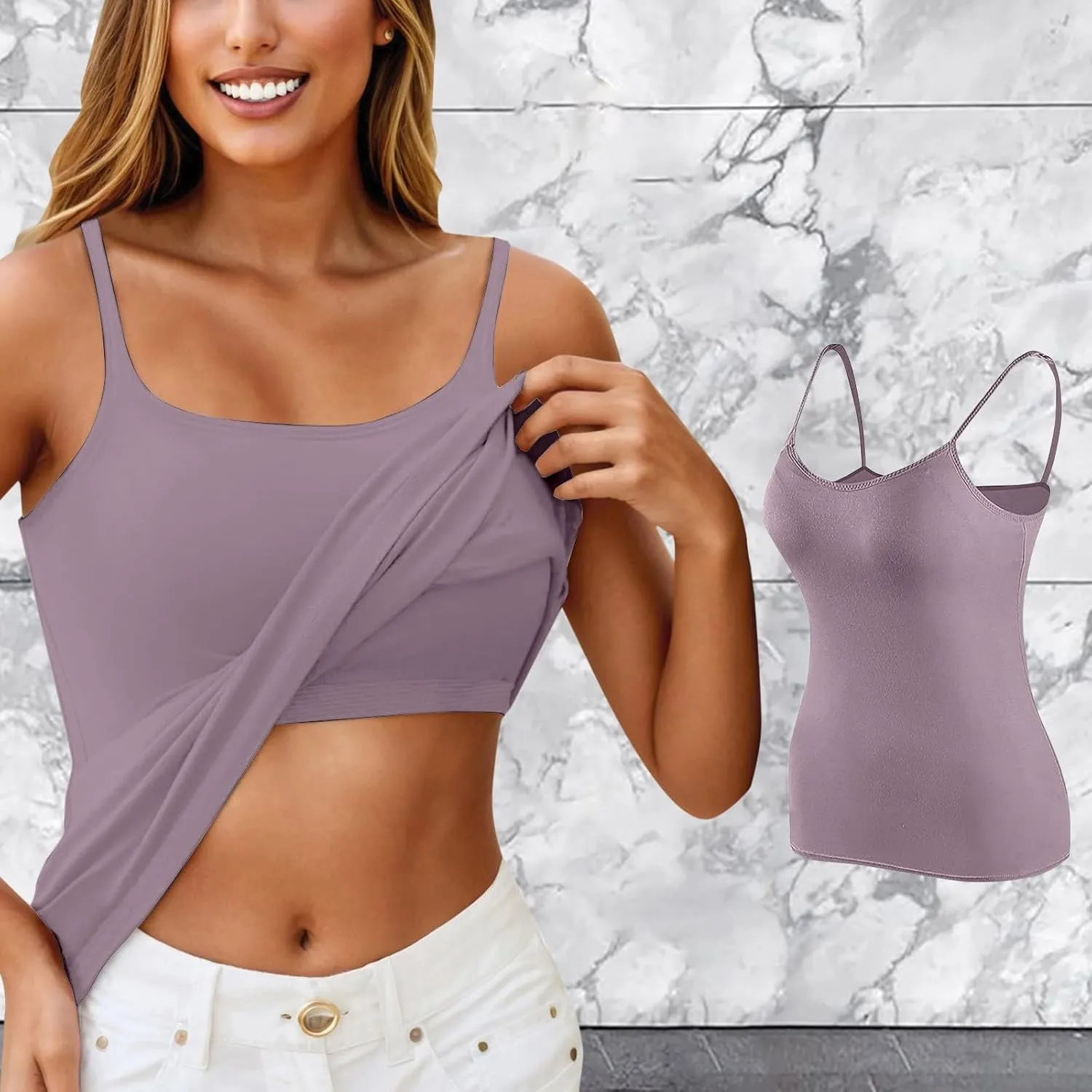 Camisole Tops for Women Summer Spaghetti Straps Seamless Tank Top Wtih Shelf Bra Workout Yoga Shirts