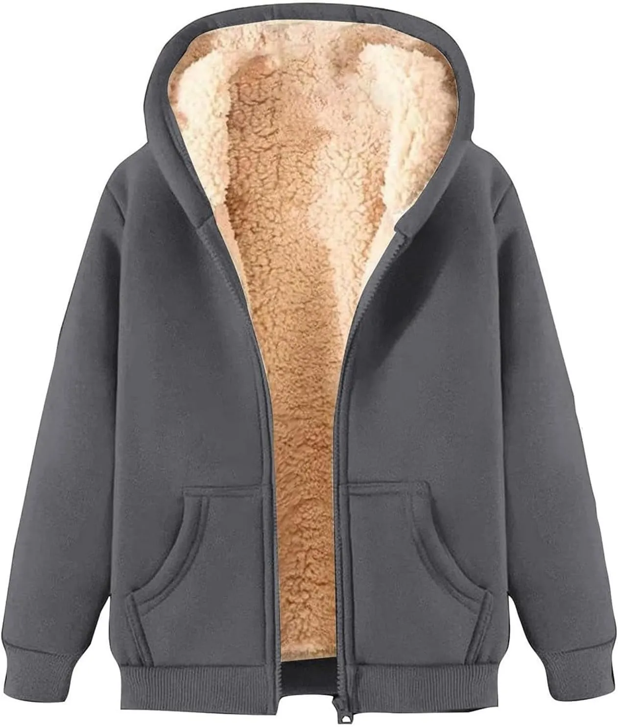 Canbebig 2 Piece Outfits Women Sherpa Fleece Lined Sweatsuits Zip Up Hoodie and Sweatpants Sets Matching Sets Warm Sets