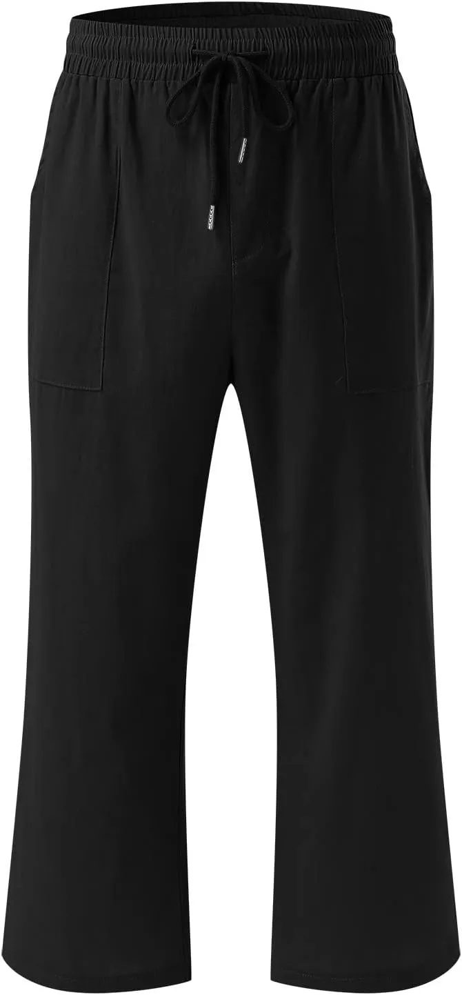 Capri Pants for Women Linen Casual Summer Wide Leg Lightweight High Waisted Cropped Trousers Palazzo Pants