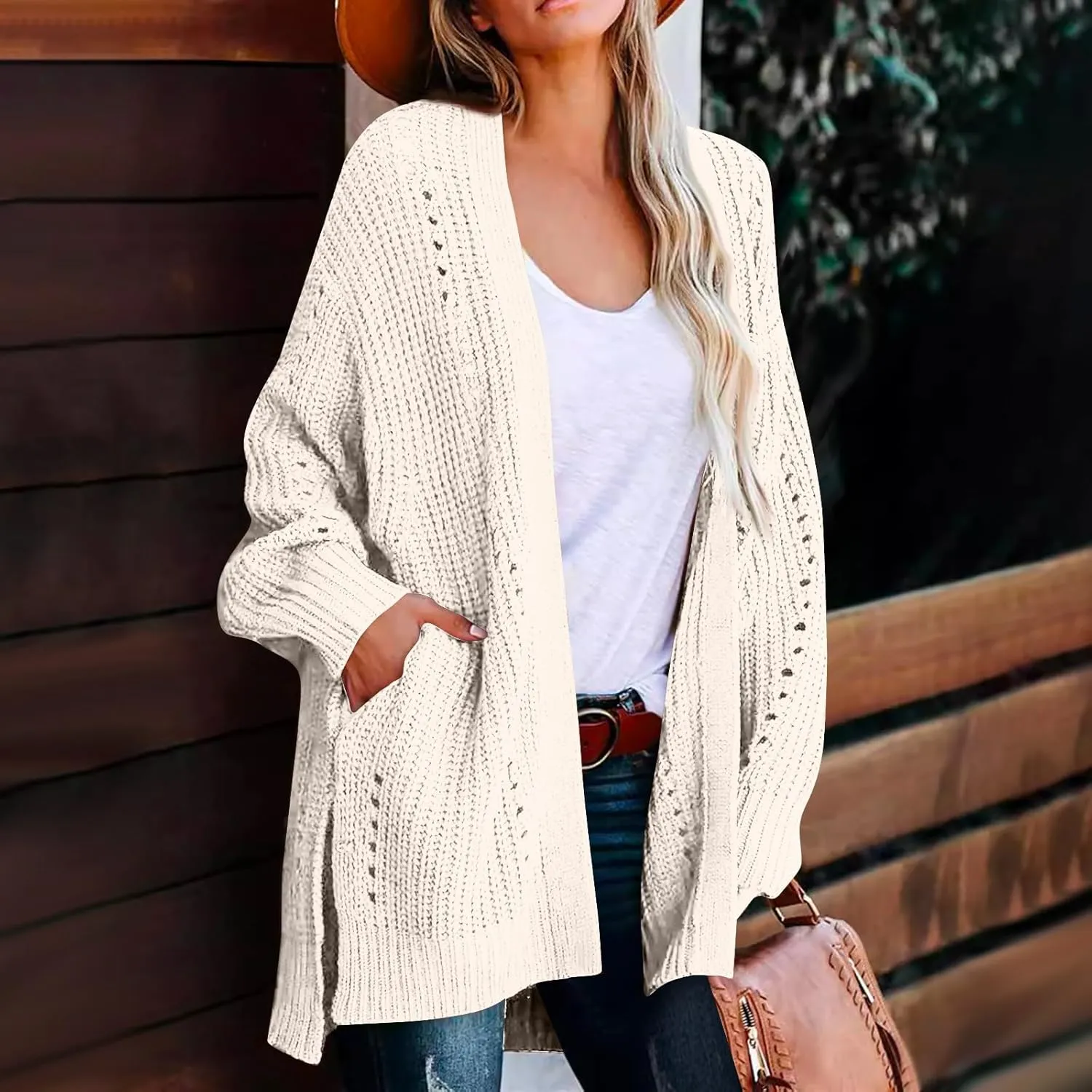 Cardigan Sweaters for Women Chunky Knit Lightweight Sweaters Long Oversized Open Front Cardigan with Pocket Loungewear
