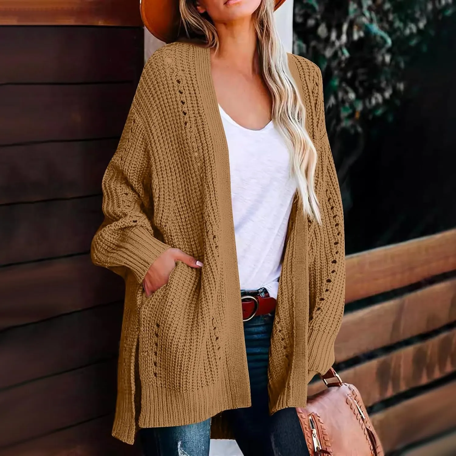Cardigan Sweaters for Women Chunky Knit Lightweight Sweaters Long Oversized Open Front Cardigan with Pocket Loungewear