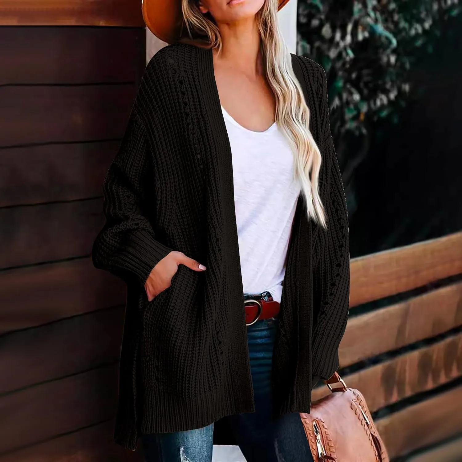 Cardigan Sweaters for Women Chunky Knit Lightweight Sweaters Long Oversized Open Front Cardigan with Pocket Loungewear