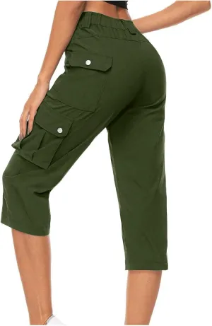 Cargo Capris for Women Lightweight Quick Dry Travel Hiking Summer Pants Baggy Cropped Trousers