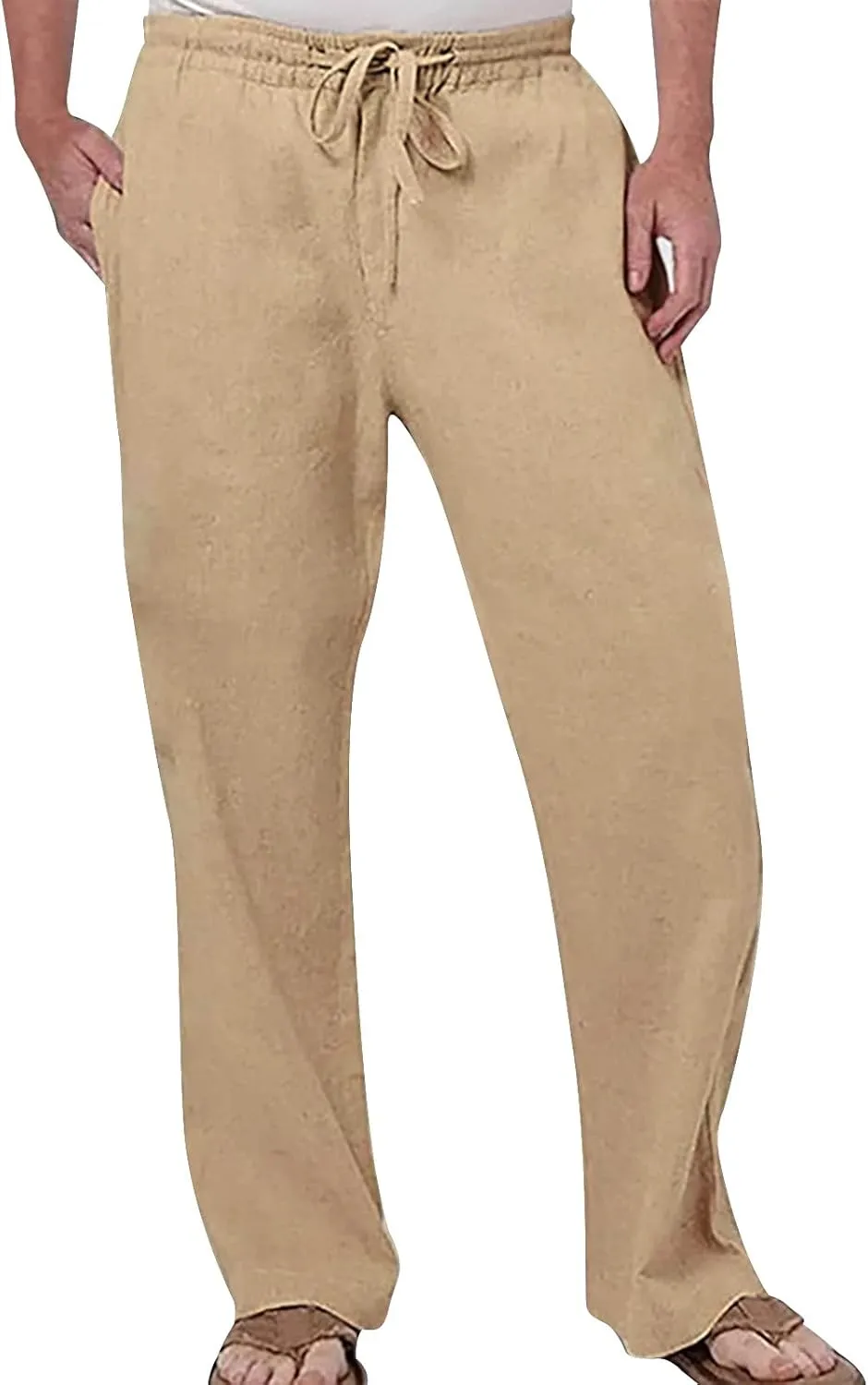Casual Linen Pants for Men Breathable Loose and Light Sports Yoga Pants Summer Long Trousers with Pockets