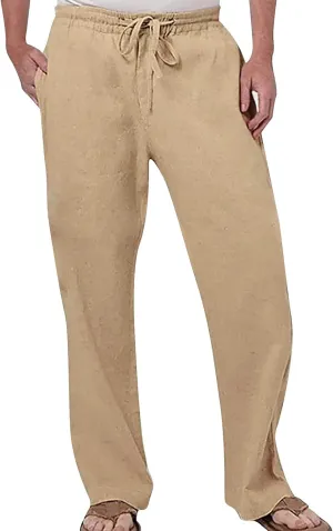 Casual Linen Pants for Men Breathable Loose and Light Sports Yoga Pants Summer Long Trousers with Pockets
