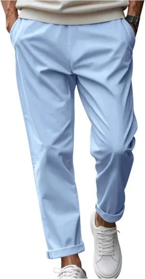 Casual Pants for Men Relaxed Fit Quick Dry Drawstring Straight Pants Baggy Work Office Business Trousers with Pockets