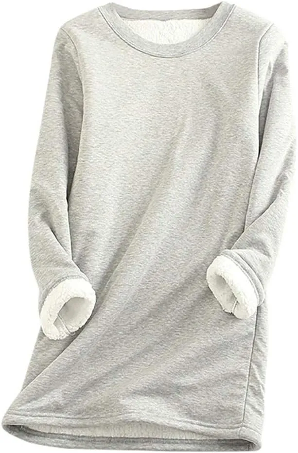 Ceboyel Womens Sherpa Lined Sweatshirt Pullover Fleece Warm Loungewear Sweater Fuzzy Pajama Tops Cute Winter Clothes 2023