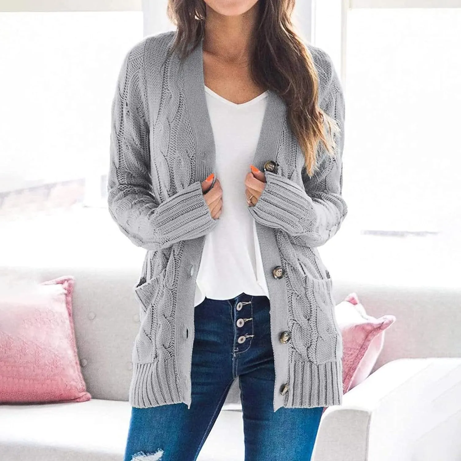 ChicCrate Women's Soft Knit Cardigan Sweater 2025 Fall Winter Trendy Clothes Long Sleeve Loose Outerwear Coats