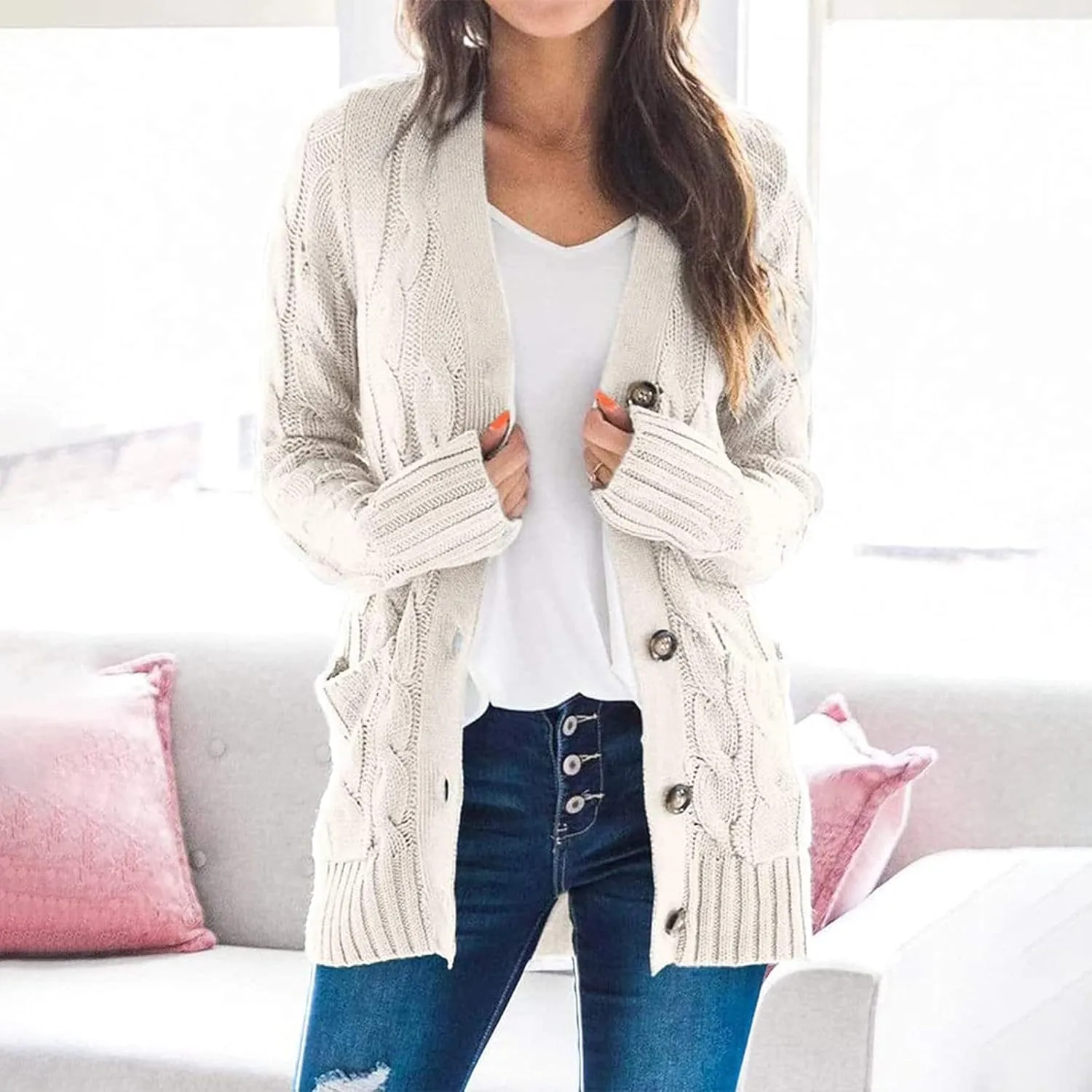 ChicCrate Women's Soft Knit Cardigan Sweater 2025 Fall Winter Trendy Clothes Long Sleeve Loose Outerwear Coats