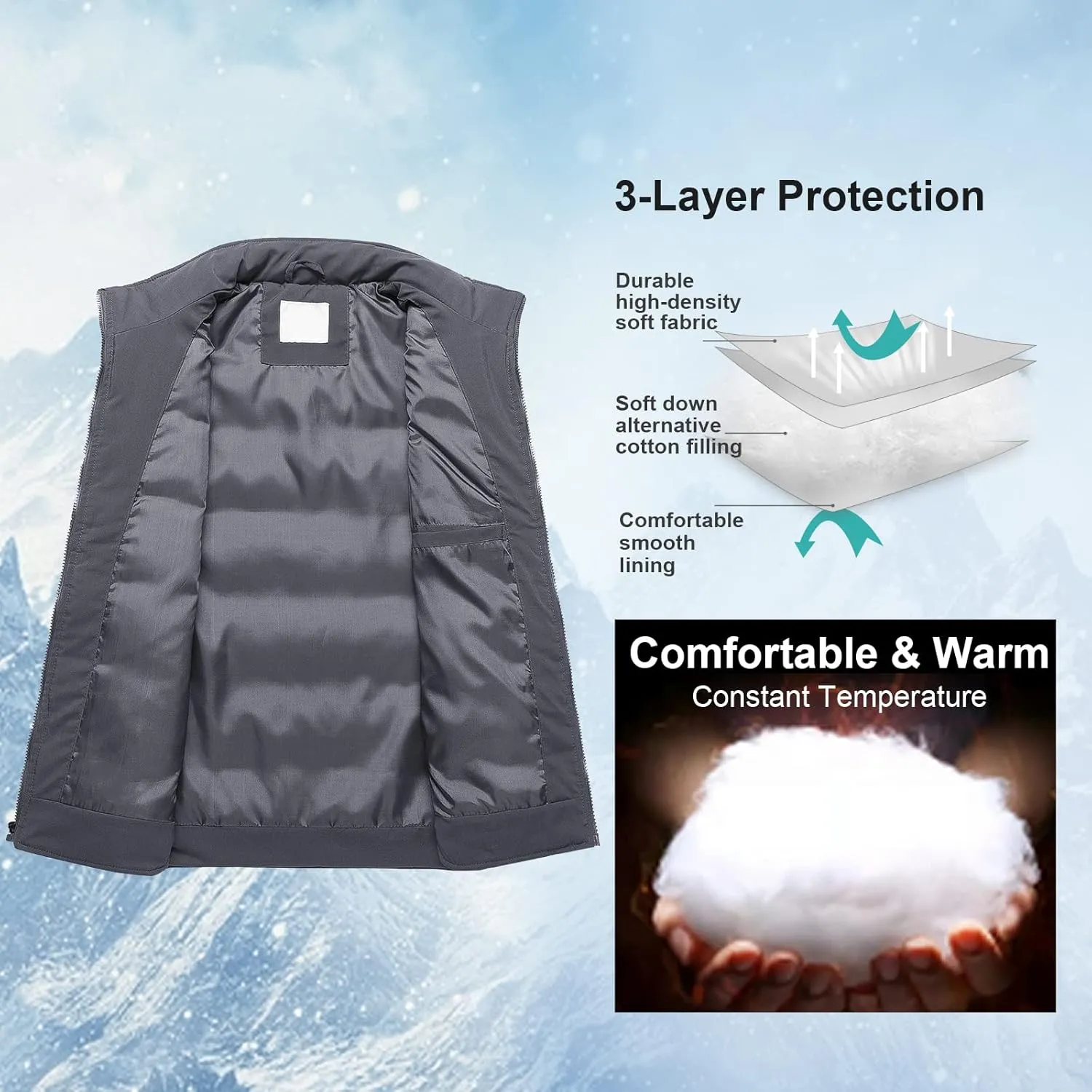 Chrisuno Women's Winter Vests Outerwear Lightweight Quilted Puffer Utility Vest