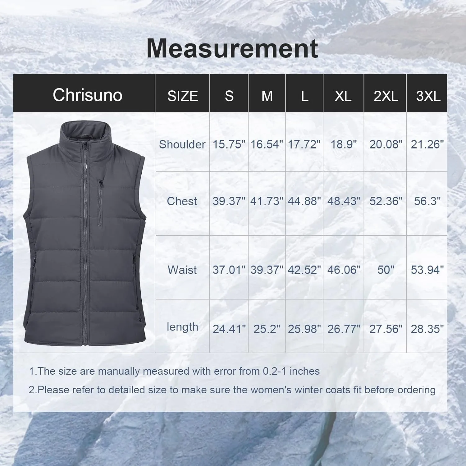 Chrisuno Women's Winter Vests Outerwear Lightweight Quilted Puffer Utility Vest