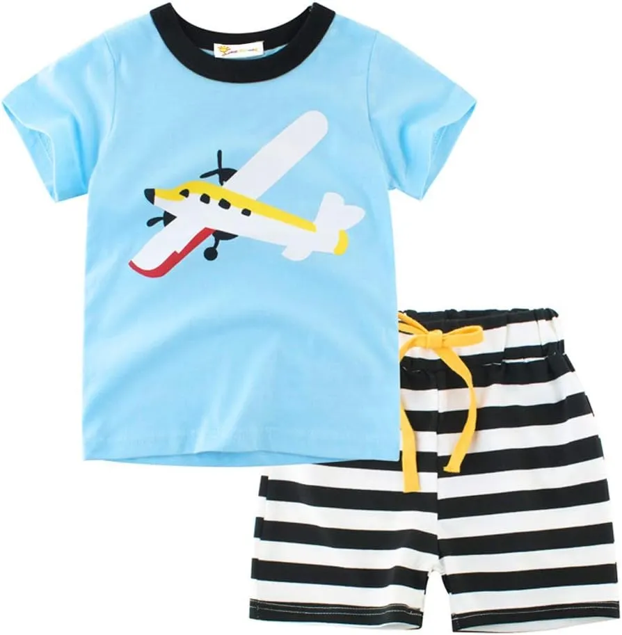 CM-Kid Little Boys Pajamas Short Set Summer Clothes Pjs for Toddler Kids Fire Truck Short Sleeve Sleepwear Jammies Shirts
