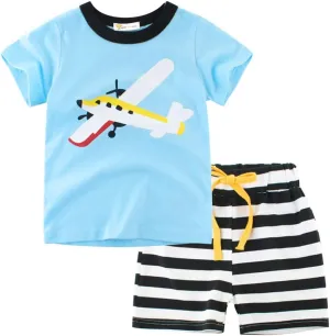 CM-Kid Little Boys Pajamas Short Set Summer Clothes Pjs for Toddler Kids Fire Truck Short Sleeve Sleepwear Jammies Shirts