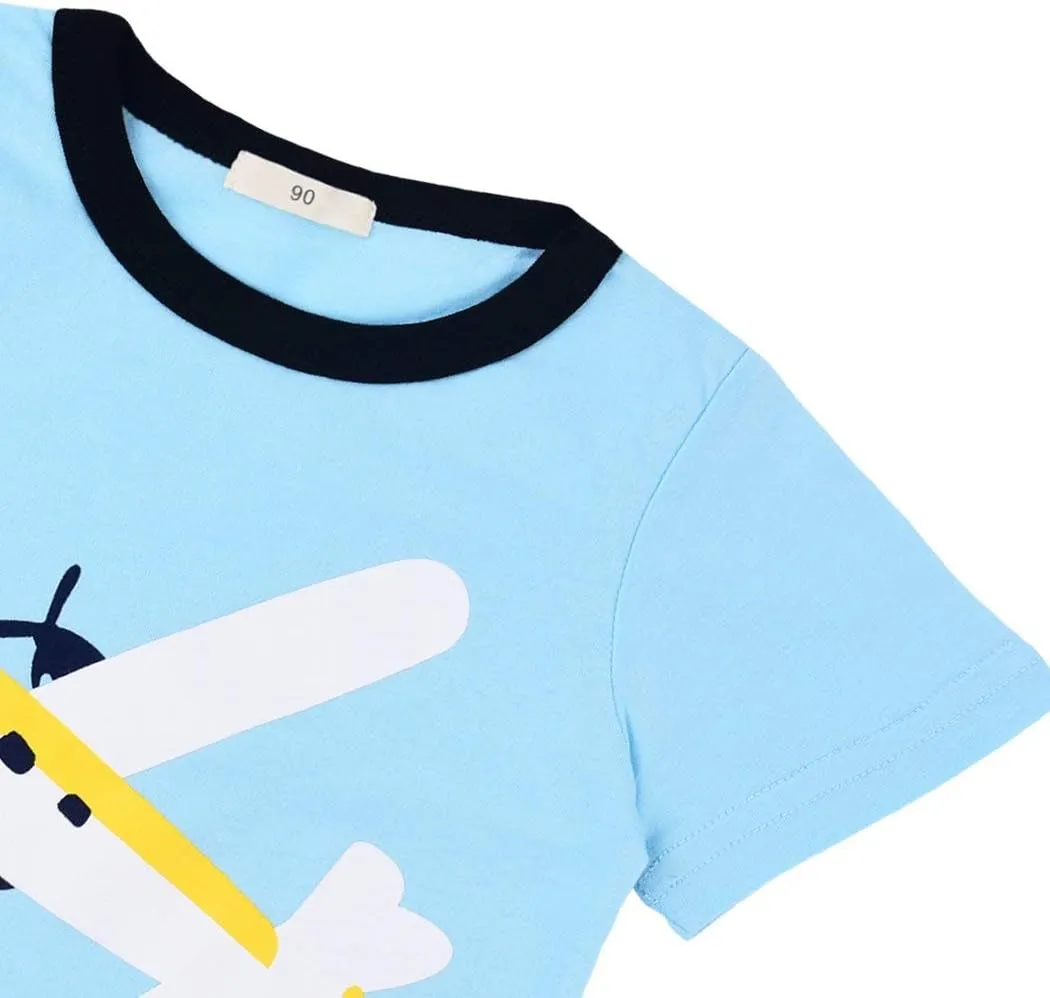 CM-Kid Little Boys Pajamas Short Set Summer Clothes Pjs for Toddler Kids Fire Truck Short Sleeve Sleepwear Jammies Shirts