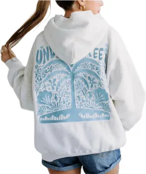 cochineal Preppy Embroidery Floral Hoodie for Teen Girl Women Oversized Hooded Sweatshirt Y2k Vintage Graphic Pullover Top