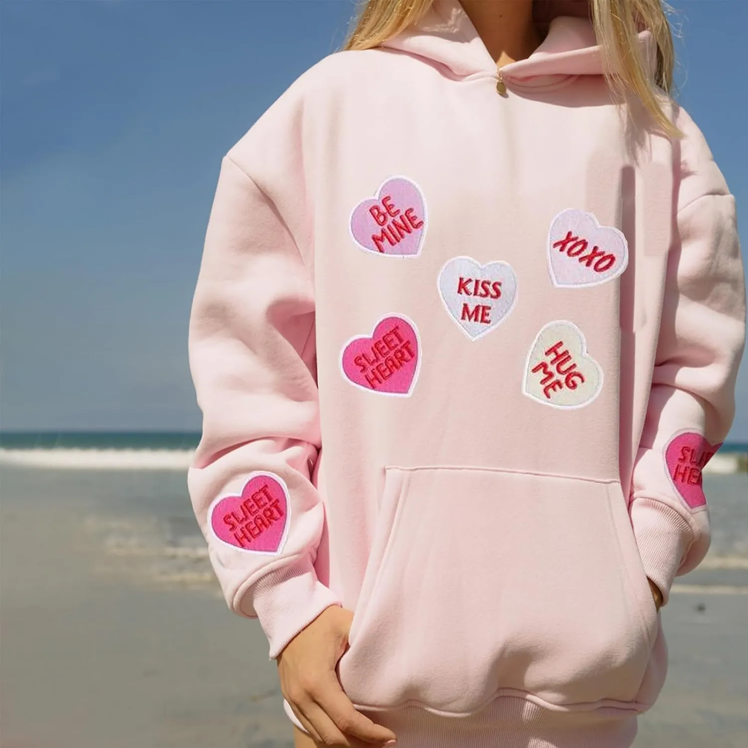 cochineal Preppy Embroidery Hoodie for Teen Girls Cute Graphic Oversized Hooded Sweatshirt Y2k Aesthetic Bow Pullover Shirt
