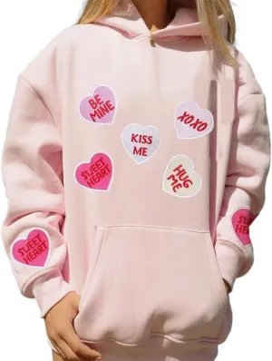 cochineal Preppy Embroidery Hoodie for Teen Girls Cute Graphic Oversized Hooded Sweatshirt Y2k Aesthetic Bow Pullover Shirt