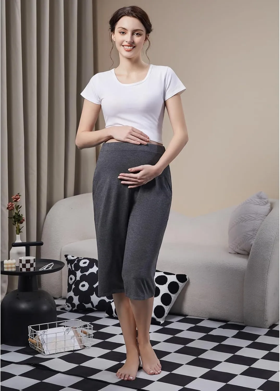 COLOMI Maternity Shorts for Women Maternity Capris Yoga Pregnancy Pants Soft Joggers Lounge Trousers Women Pajama Bottoms