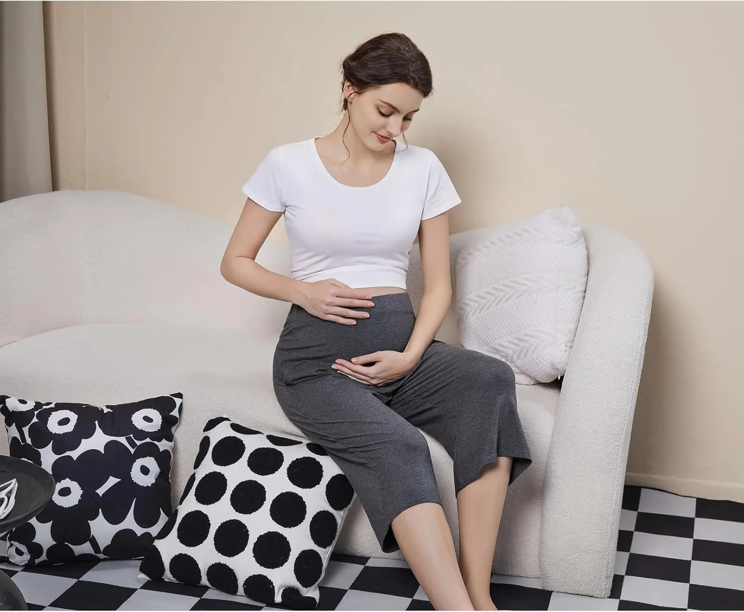 COLOMI Maternity Shorts for Women Maternity Capris Yoga Pregnancy Pants Soft Joggers Lounge Trousers Women Pajama Bottoms