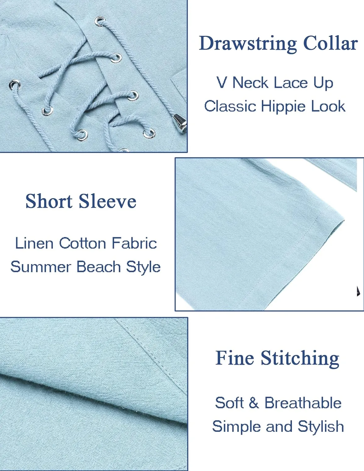 COOFANDY Men Casual Cotton Linen T Shirt Short Sleeve Beach Lace Up Hippie Shirt Yoga Renaissance Tunic