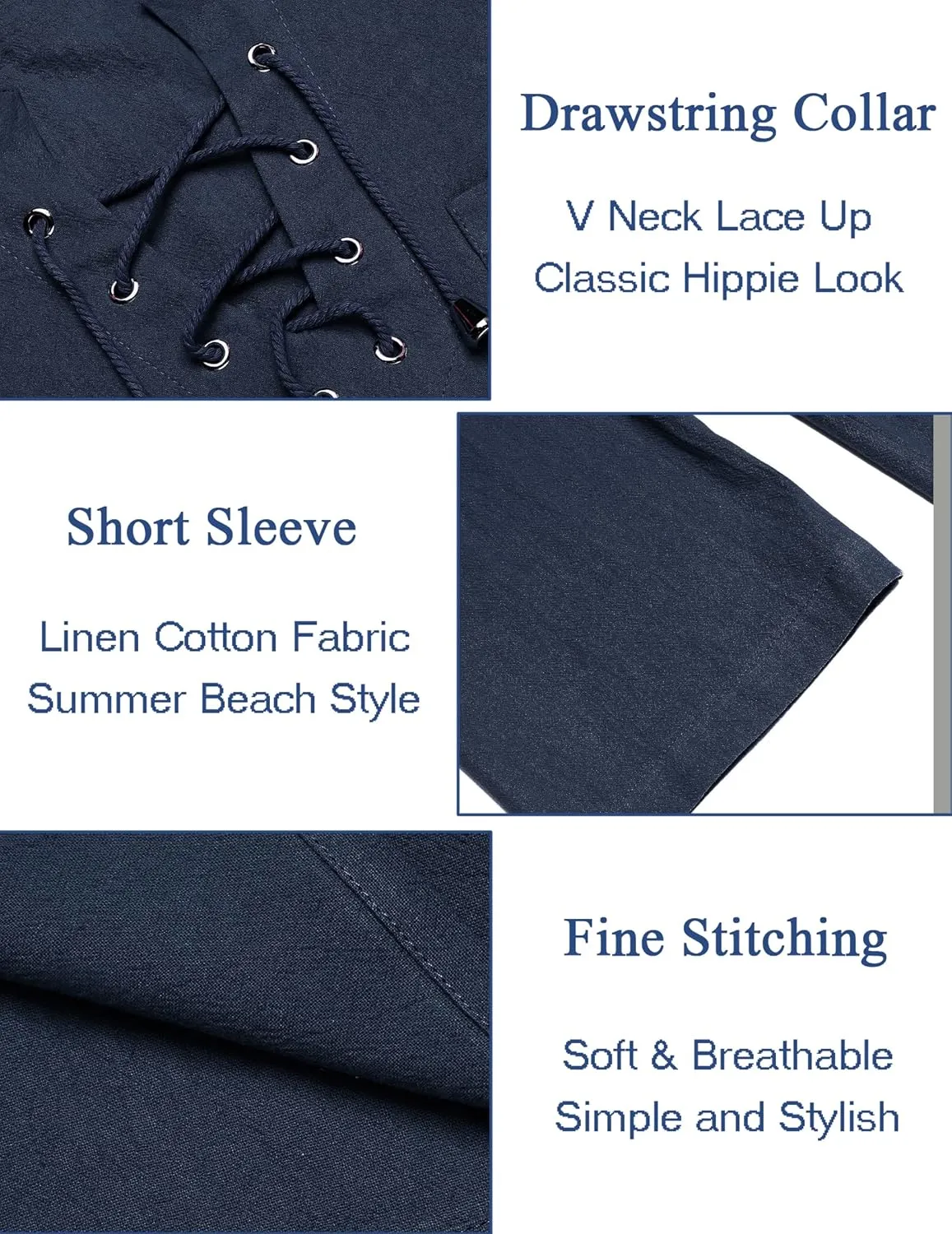 COOFANDY Men Casual Cotton Linen T Shirt Short Sleeve Beach Lace Up Hippie Shirt Yoga Renaissance Tunic