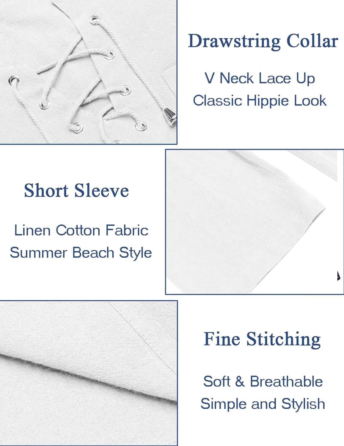 COOFANDY Men Casual Cotton Linen T Shirt Short Sleeve Beach Lace Up Hippie Shirt Yoga Renaissance Tunic