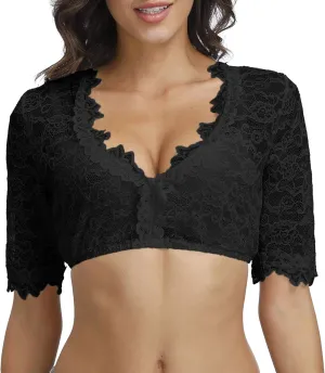 Crop Tops for Women Sheer Mesh Floral Lace Lingerie Dirndl Blouse One Piece Elegant Vest Oktoberfest Outfits