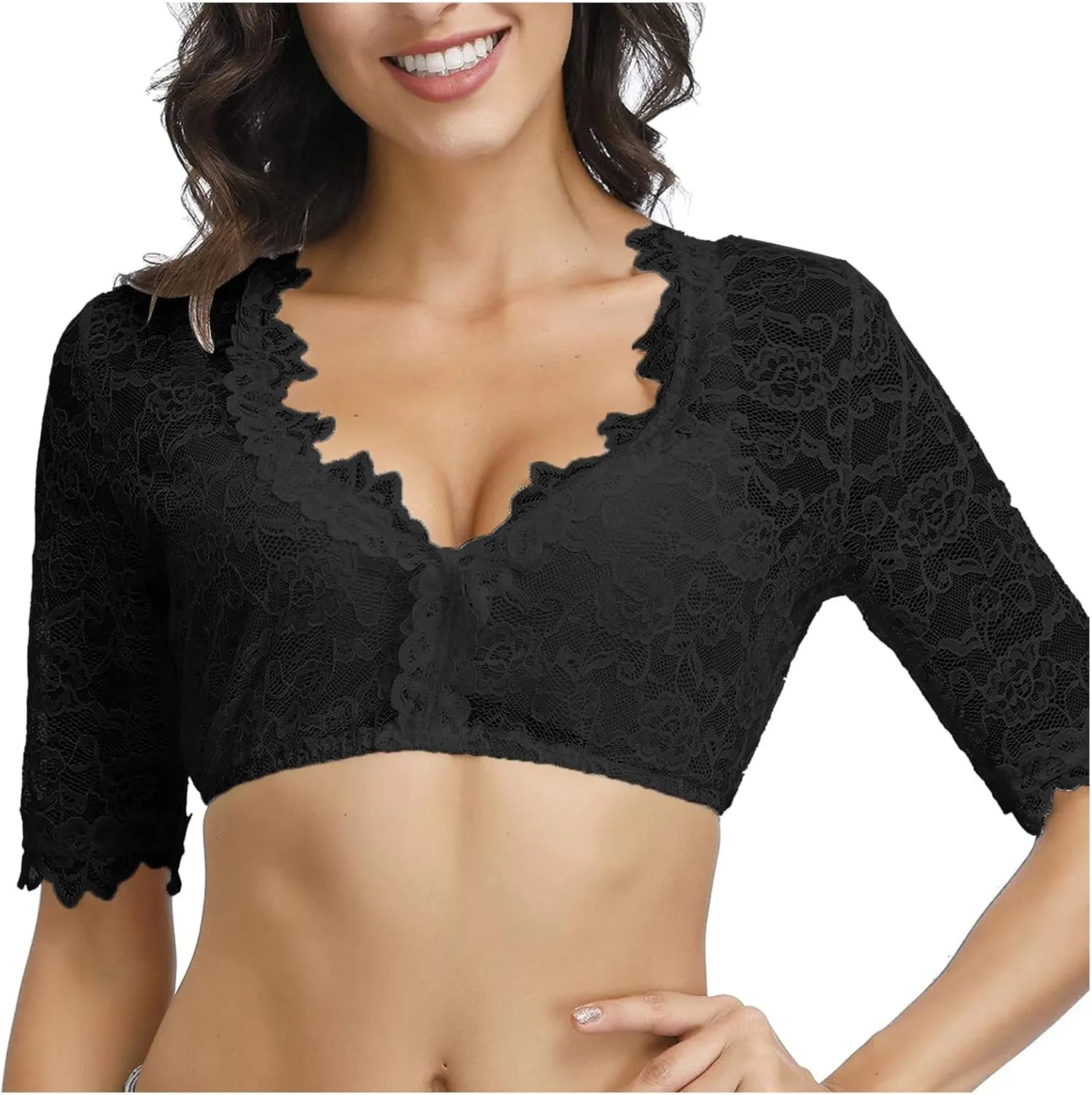 Crop Tops for Women Sheer Mesh Floral Lace Lingerie Dirndl Blouse One Piece Elegant Vest Oktoberfest Outfits
