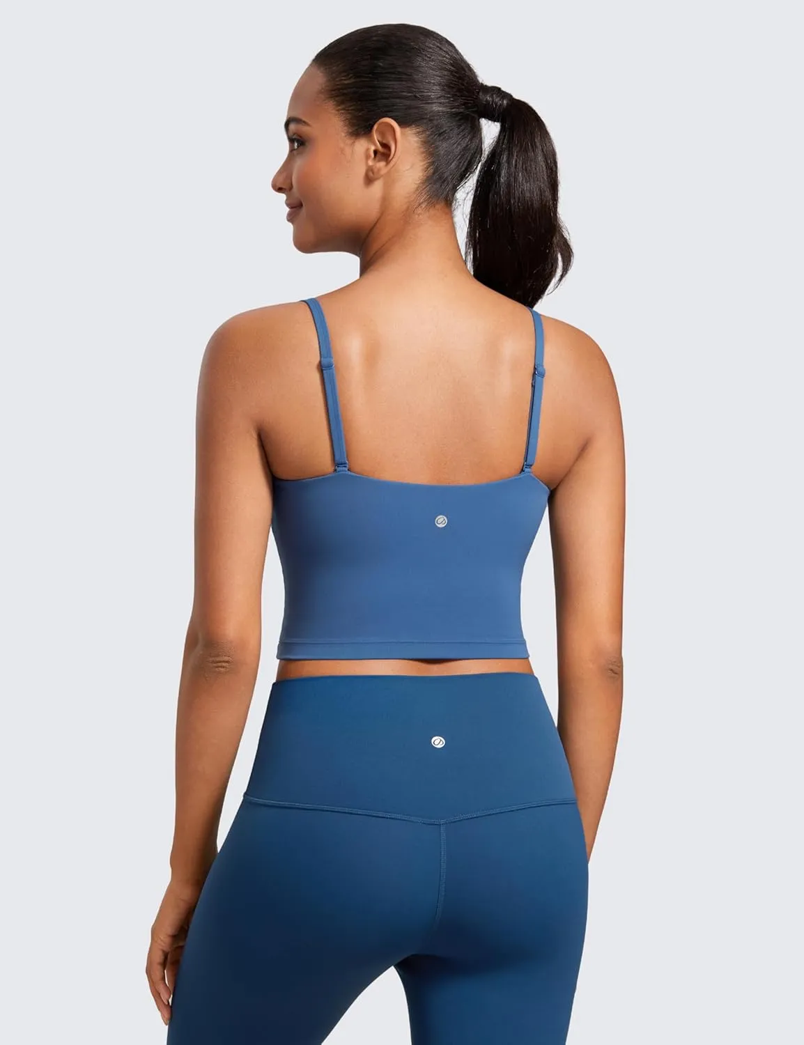 CRZ YOGA Butterluxe Cami Longline Sports Bras for Women - Square Neck Adjustable Padded Workout Crop Tank Top Camisole
