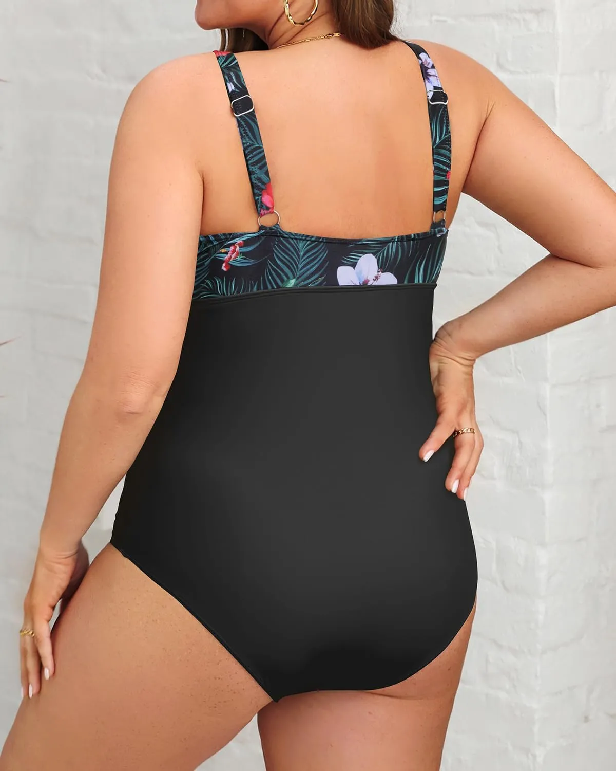 Daci Women Plus Size One Piece Swimsuits Sexy Hollow Out Bathing Suit V Neck Swimwear
