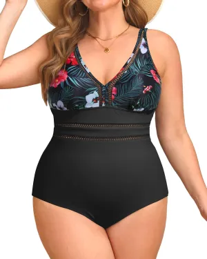 Daci Women Plus Size One Piece Swimsuits Sexy Hollow Out Bathing Suit V Neck Swimwear