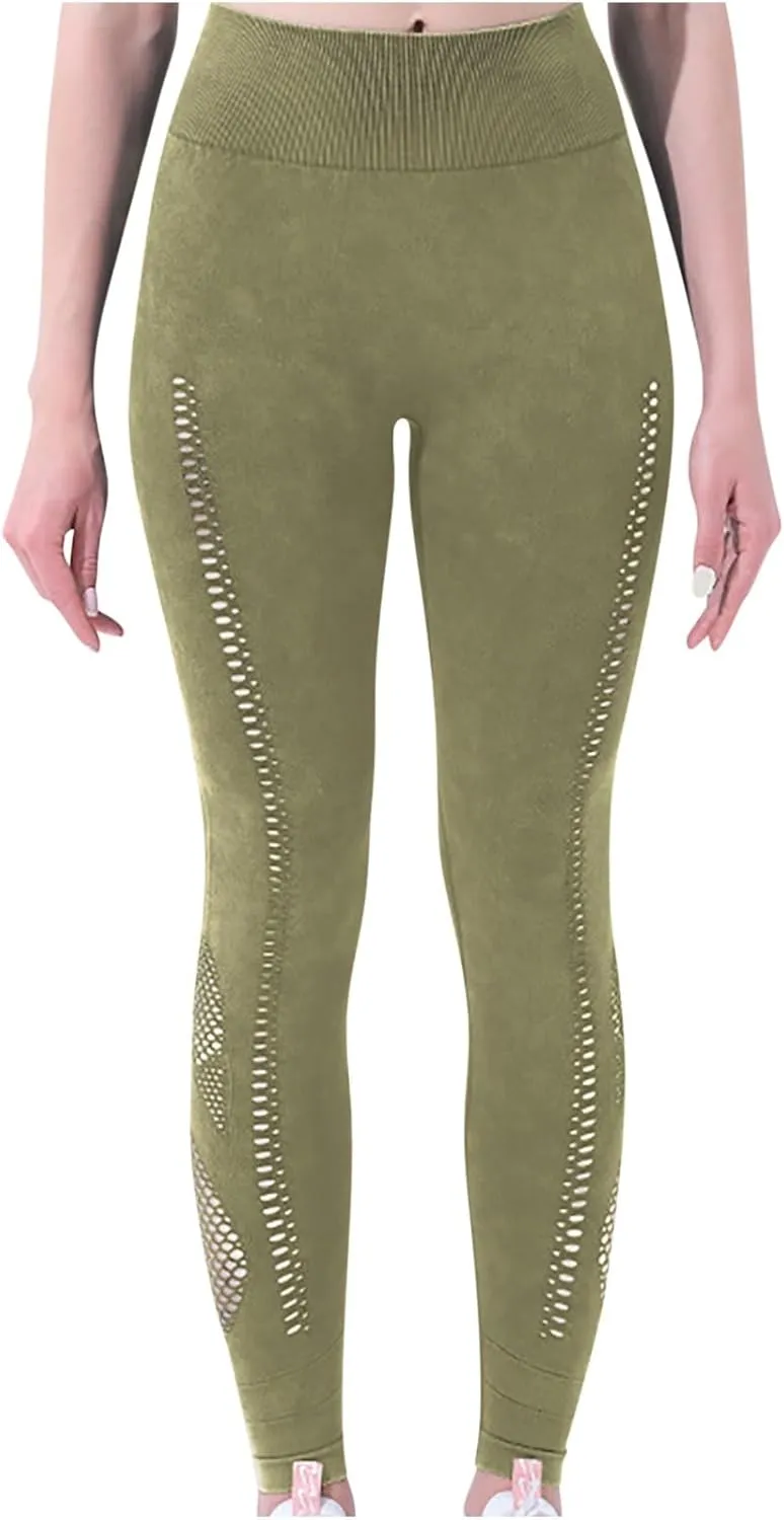 DASAYO Leggings for Women Trendy High Waist Tummy Control Stretchy Yoga Pants Breathable Active Gym Workout Track Pants
