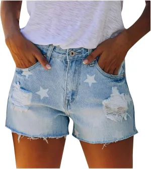 Denim Shorts Women Sexy Trendy High Waist Stretchy Boyfriend Jeans Shorts Plain Color Fray Hem Slim Shorts