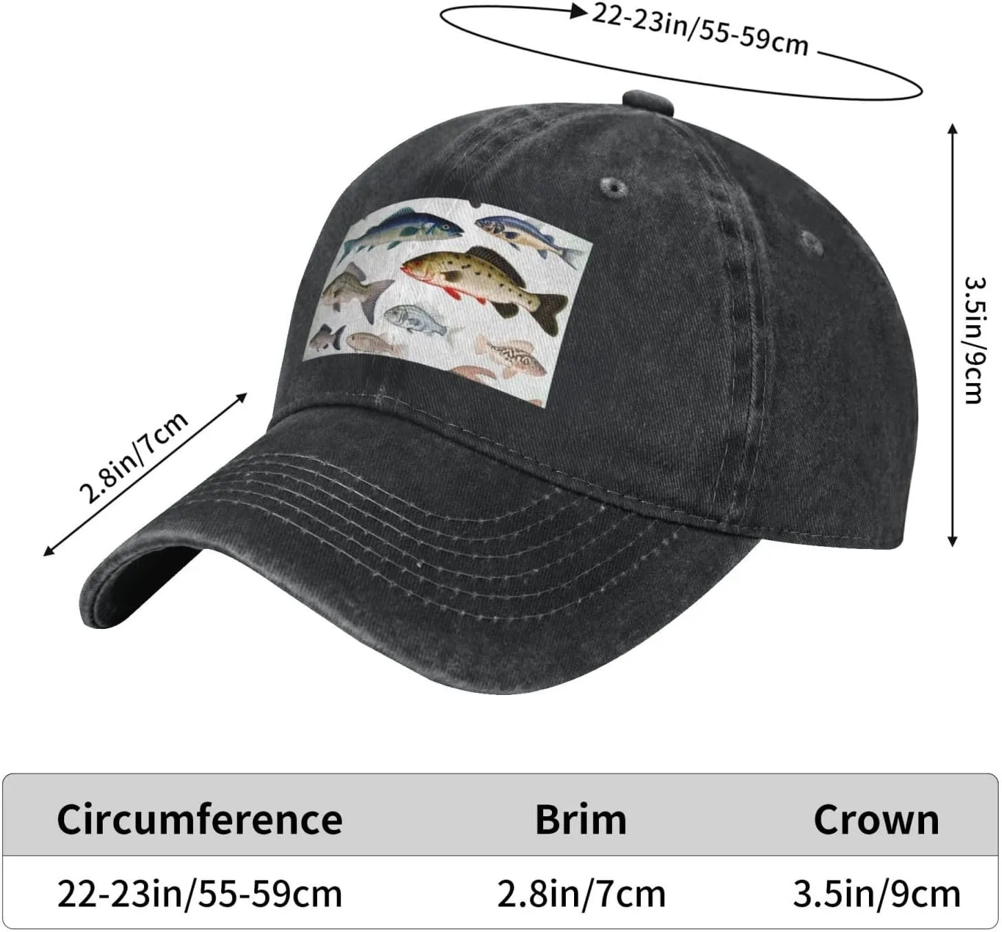 Different Fish Unisex Baseball Cap Breathable Cotton Trucker Hat Classic Denim Dad Hat Summer Sun Hat