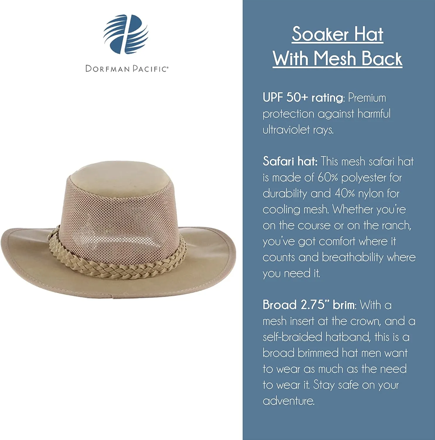 Dorfman Hat Co. Men's Soaker Hat with Mesh Back