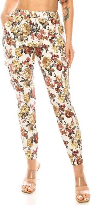 Double Denim January 5th Women's High Waist Cargo Jogger Casual Pants Floral Print Elastic Waistband Tapered with 6 Pockets