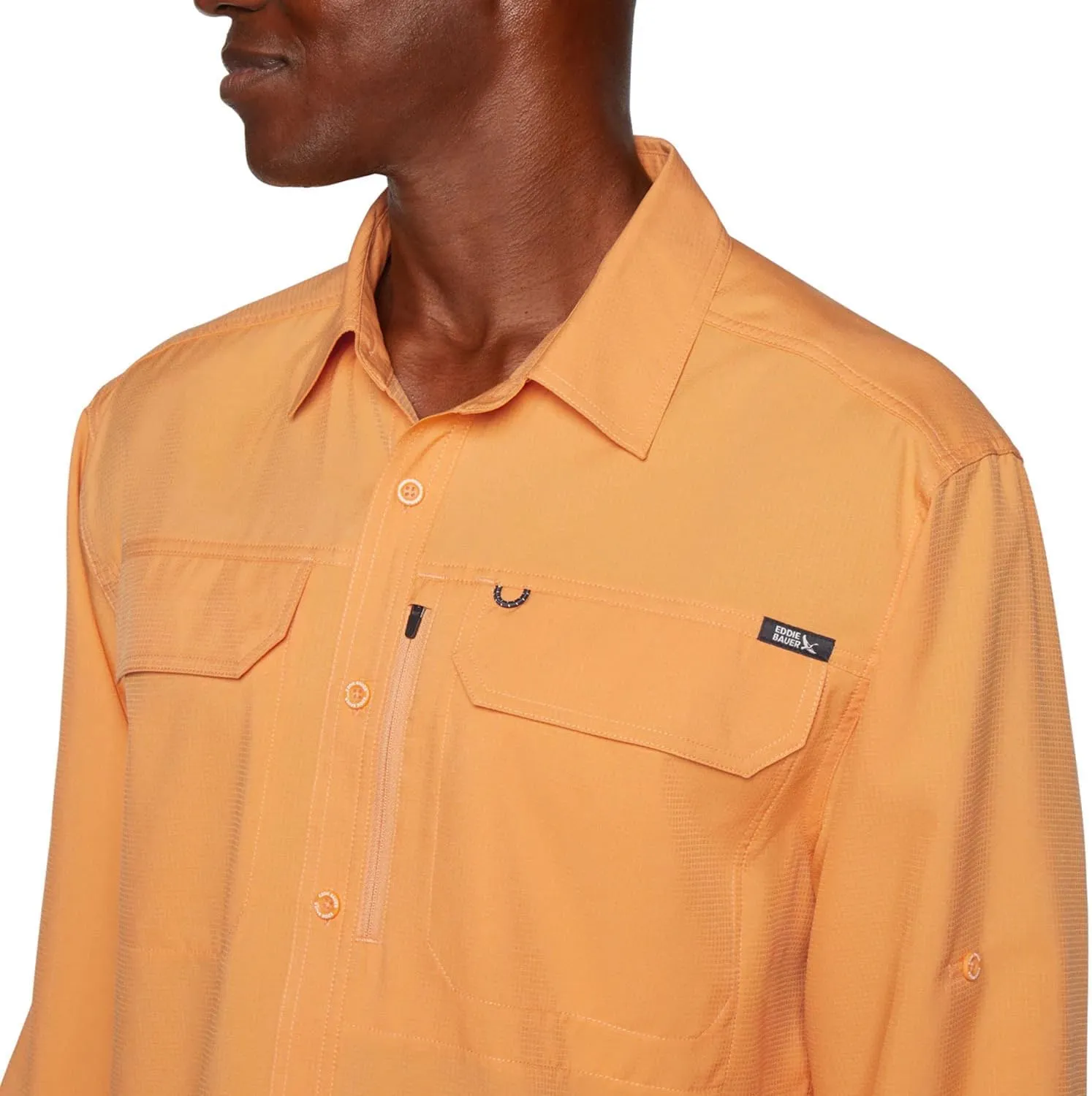 Eddie Bauer Men's Long Sleeve Woven Tech Shirt, UPF 50 Collared Button-Up Shirt, Hiking Fishing & Outdoor Work Shirts for Men