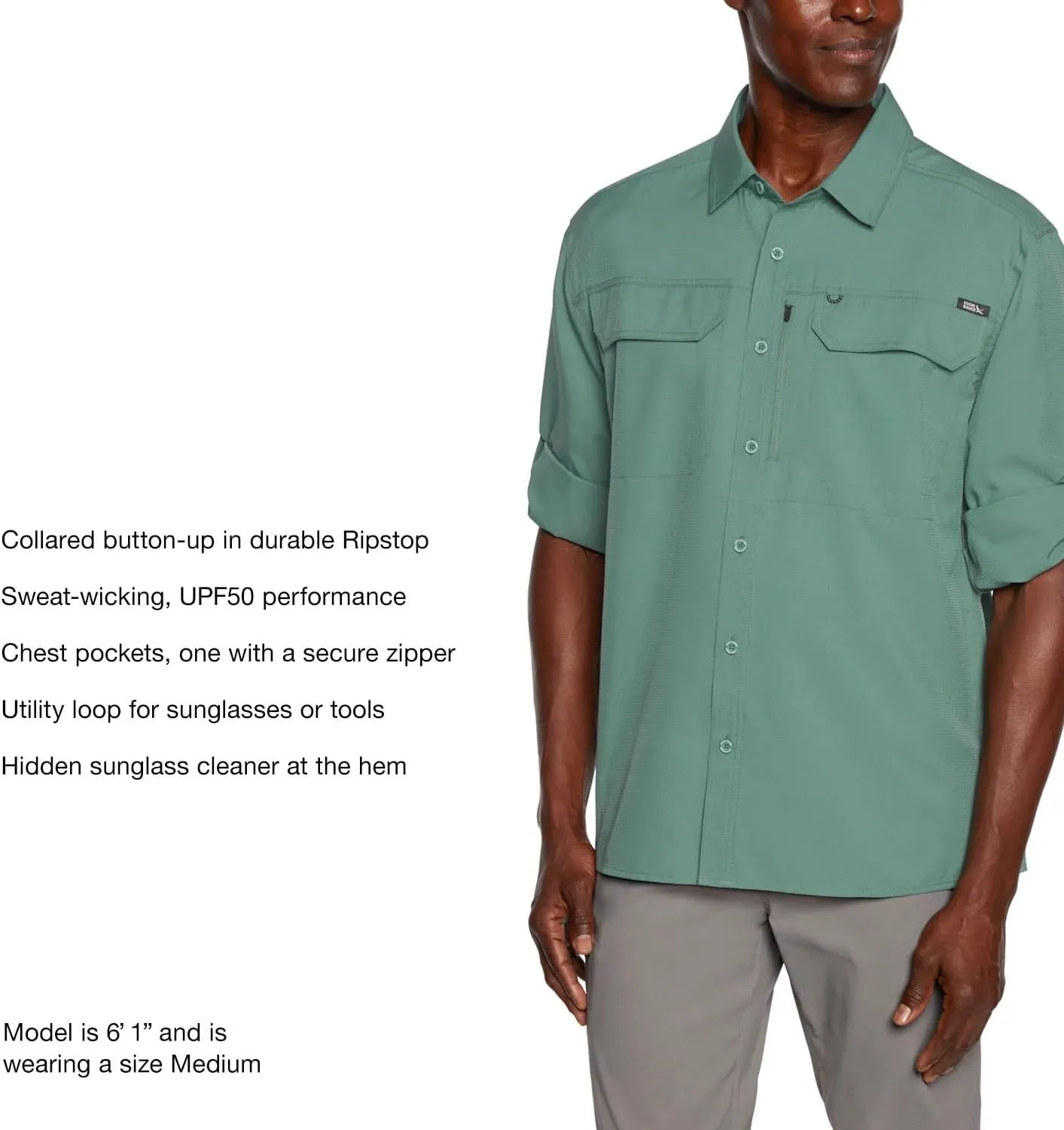 Eddie Bauer Men's Long Sleeve Woven Tech Shirt, UPF 50 Collared Button-Up Shirt, Hiking Fishing & Outdoor Work Shirts for Men