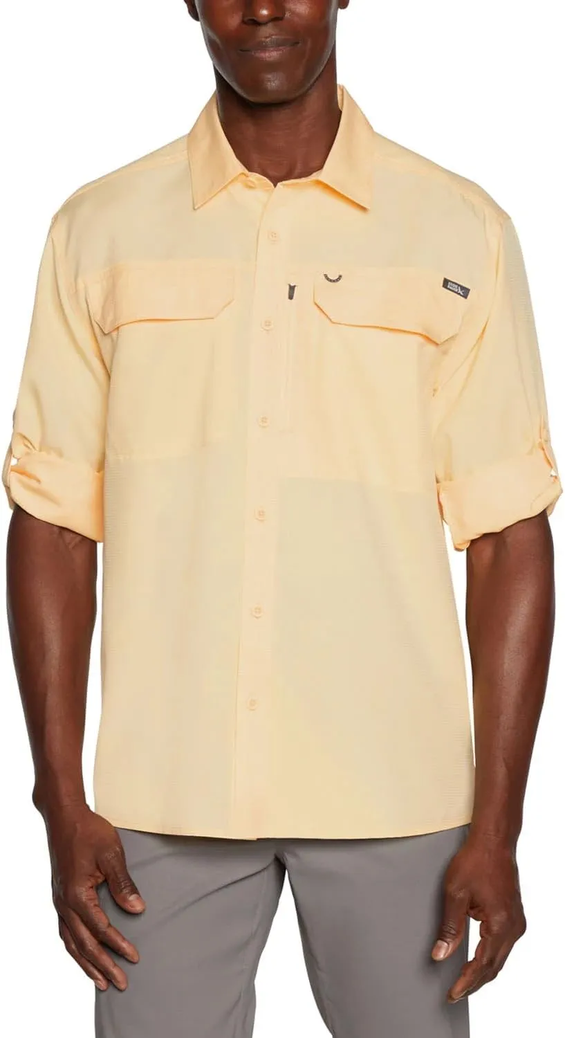 Eddie Bauer Men's Long Sleeve Woven Tech Shirt, UPF 50 Collared Button-Up Shirt, Hiking Fishing & Outdoor Work Shirts for Men