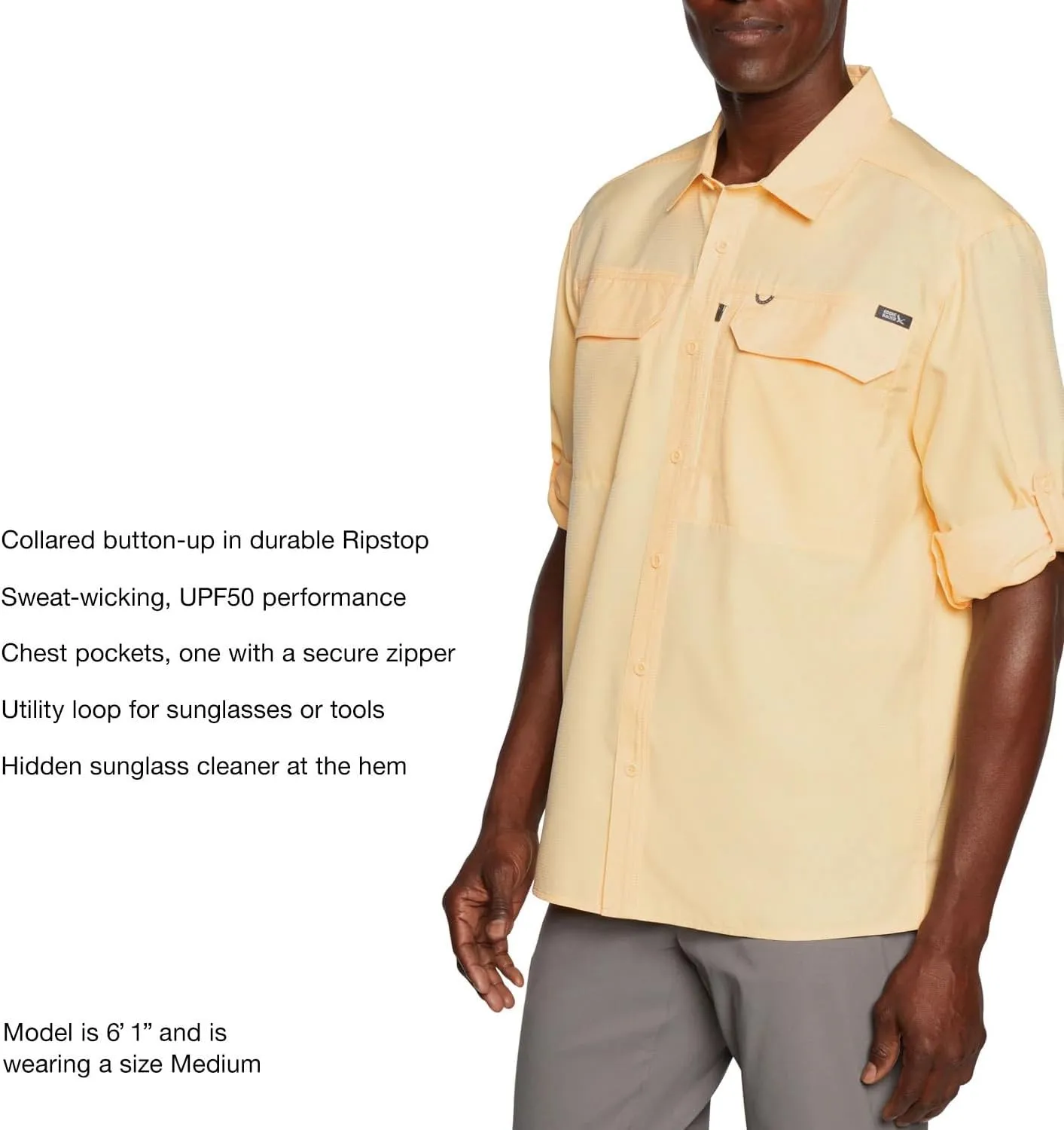 Eddie Bauer Men's Long Sleeve Woven Tech Shirt, UPF 50 Collared Button-Up Shirt, Hiking Fishing & Outdoor Work Shirts for Men