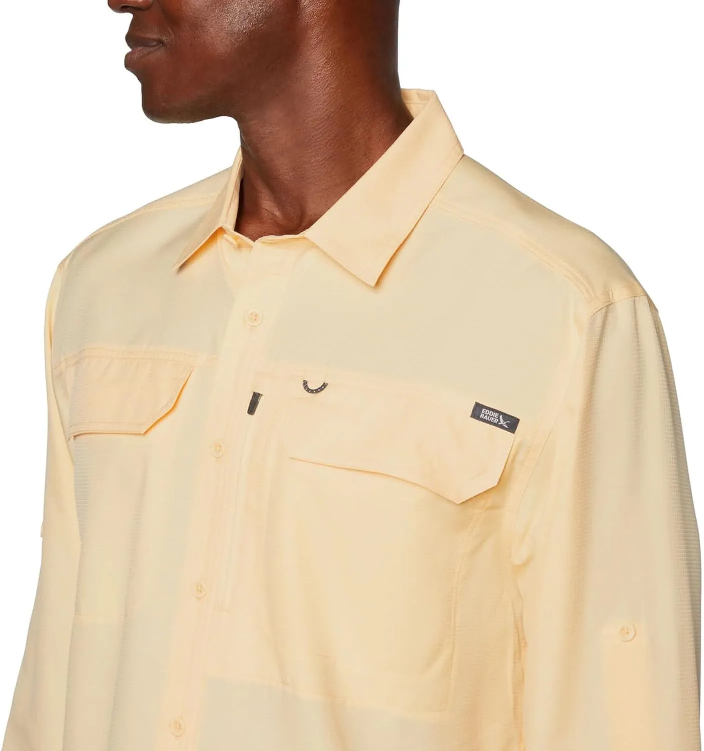 Eddie Bauer Men's Long Sleeve Woven Tech Shirt, UPF 50 Collared Button-Up Shirt, Hiking Fishing & Outdoor Work Shirts for Men