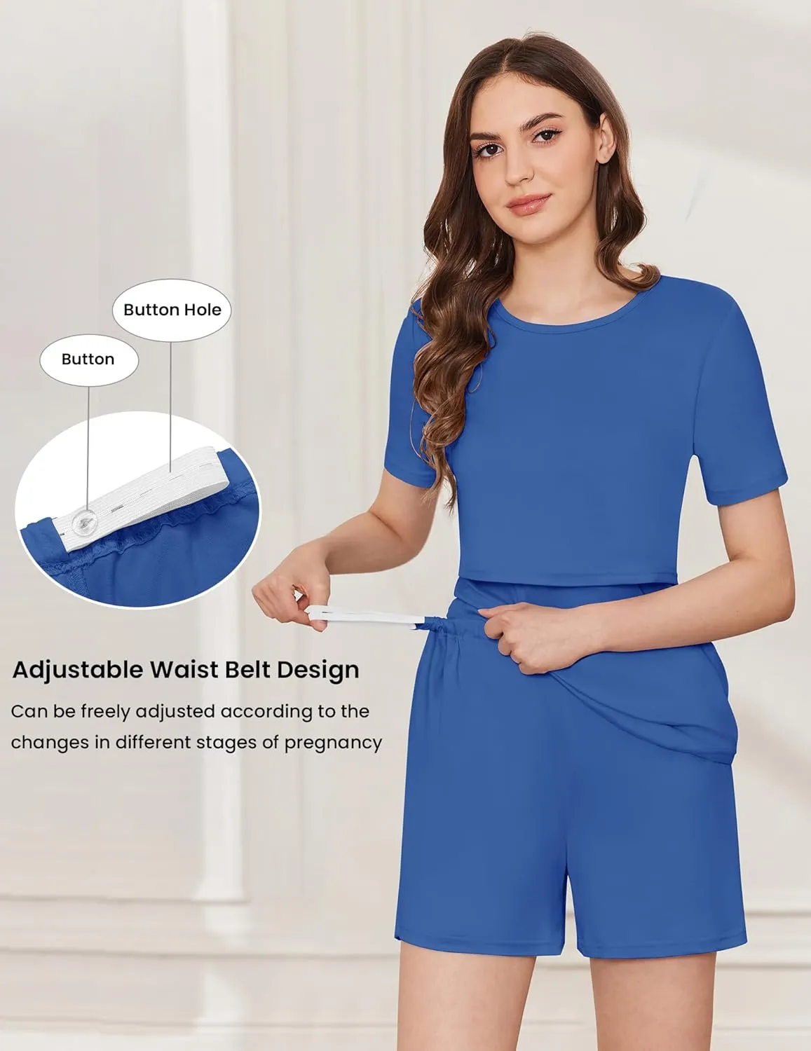 Ekouaer 3 Piece Postpartum Nursing Pajamas Set Short Sleeve Breastfeeding Shirts Pregnancy Shorts & Pants Maternity Pjs