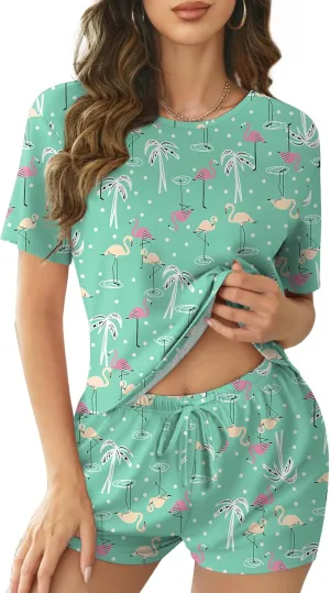 Ekouaer Cotton Pajamas for Women Set Short Sleeve Sleepwear Shorts 2 Piece Lounge Sets Soft Pjs with Pockets