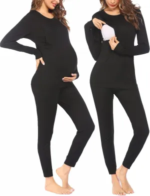 Ekouaer Nursing Pajama Set Long Sleeve Maternity Sleepwear Labor Delivery Pjs Breastfeeding Thermal Underwear Clothes